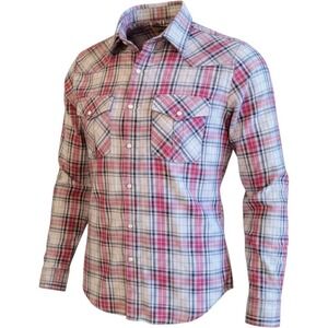 Coevals Club Western Snap Shirt Mens Small Red White Black Plaid Excellent Pearl